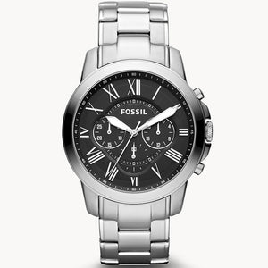 Fossil Grant Chronograph Black Dial Silver Steel Strap Watch for Men - FS4736 Authentic Buy Shop Now