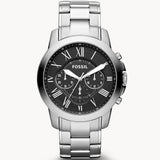 Fossil Grant Chronograph Black Dial Silver Steel Strap Watch for Men - FS4736 Authentic Buy Shop Now