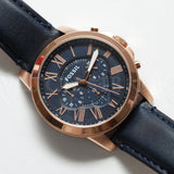 Fossil Grant Chronograph Blue Dial Blue Leather Strap Watch for Men - FS4835 Authentic Buy Shop Now