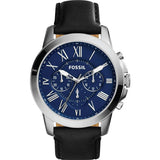 Fossil Grant Chronograph Blue Dial Black Leather Strap Watch for Men - FS4990 Authentic Buy Shop Now