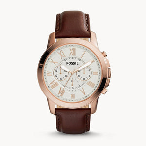 Fossil Grant Chronograph White Dial Brown Leather Strap Watch for Men - FS4991 Authentic Buy Shop Now