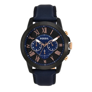 Fossil Grant Chronograph Black Dial Blue Leather Strap Watch for Men - FS5061 Authentic Buy Shop Now