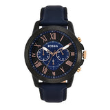 Fossil Grant Chronograph Black Dial Blue Leather Strap Watch for Men - FS5061 Authentic Buy Shop Now