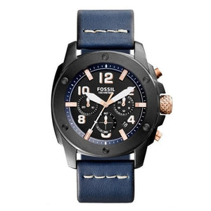 Fossil Modern Machine Chronograph Black Dial Blue Leather Strap Watch for Men - FS5066 Authentic Buy Shop Now
