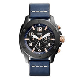 Fossil Modern Machine Chronograph Black Dial Blue Leather Strap Watch for Men - FS5066 Authentic Buy Shop Now