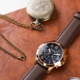 Fossil Grant Chronograph Blue Dial Brown Leather Strap Watch for Men - FS5068 Authentic Buy Shop Now