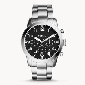 Fossil Pilot Chronograph Black Dial Silver Steel Strap Watch for Men - FS5141 Authentic Buy Shop Now
