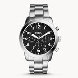 Fossil Pilot Chronograph Black Dial Silver Steel Strap Watch for Men - FS5141 Authentic Buy Shop Now