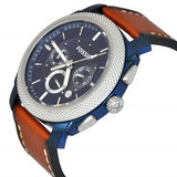 Fossil Machine Chronograph Blue Dial Brown Leather Strap Watch for Men - FS5232 Authentic Buy Shop Now