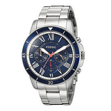 Fossil Grant Sport Chronograph Blue Dial Silver Steel Strap Watch for Men - FS5238 Authentic Buy Shop Now