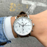 Fossil The Commuter White Dial Brown Leather Strap Watch for Men - FS5402 Authentic Buy Shop Now