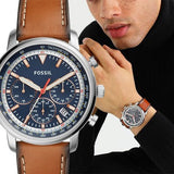 Fossil Goodwin Chronograph Blue Dial Brown Leather Strap Watch for Men - FS5414 Authentic Buy Shop Now