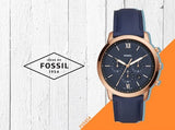 Fossil Neutra Chronograph Blue Dial Blue Leather Strap Watch for Men - FS5454 Authentic Buy Shop Now