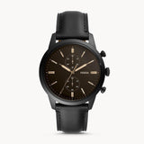 Fossil Goodwin Chronograph Black Dial Black Leather Strap Watch for Men - FS5585 Authentic Buy Shop Now