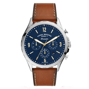 Fossil Forrester Chronograph Blue Dial Brown Leather Strap Watch for Men - S5607 Authentic Buy Shop Now