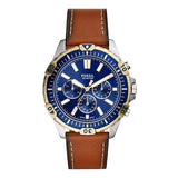 Fossil Garrett Chronograph Blue Dial Brown Leather Strap Watch for Men - FS5625 Authentic Buy Shop Now