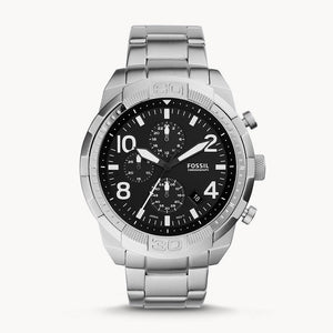 Fossil Bronson Chronograph Black Dial Silver Steel Strap Watch for Men - FS5710 Authentic Buy Shop Now