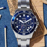 Fossil FB-03 Chronograph Blue Dial Silver Steel Strap Watch for Men - FS5724 Authentic Buy Shop Now