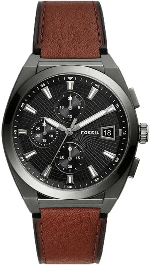 Fossil Everett Chronograph Grey Dial Brown Leather Strap Watch for Men - FS5799 Authentic Buy Shop Now
