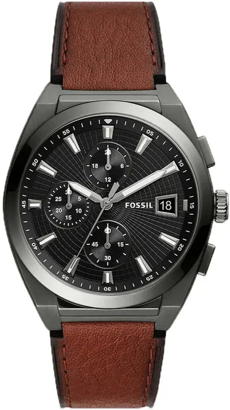Fossil Everett Chronograph Grey Dial Brown Leather Strap Watch for Men - FS5799 Authentic Buy Shop Now