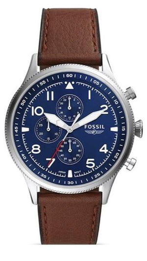Fossil Retro Pilot Chronograph Blue Dial Brown Leather Strap Watch for Men - FS5832 Authentic Buy Shop Now