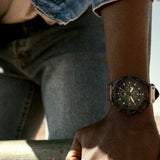 Fossil Bronson Chronograph Black Dial Brown Leather Strap Watch for Men - FS5856 Authentic Buy Shop Now