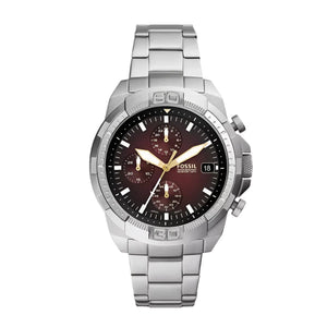 Fossil Bronson Chronograph Red Dial Silver Steel Strap Watch for Men - FS5878 Authentic Buy Shop Now