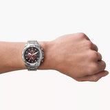 Fossil Bronson Chronograph Red Dial Silver Steel Strap Watch for Men - FS5878 Authentic Buy Shop Now