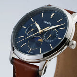 Fossil Neutra Minimalist Moonphase Blue Dial Brown Leather Strap Watch for Men - FS5903 Authentic Buy Shop Now
