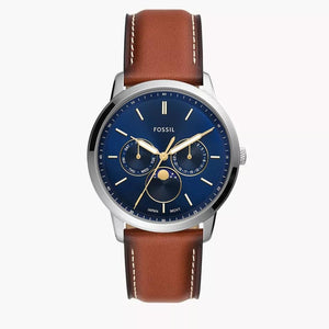 Fossil Neutra Minimalist Moonphase Blue Dial Brown Leather Strap Watch for Men - FS5903 Authentic Buy Shop Now