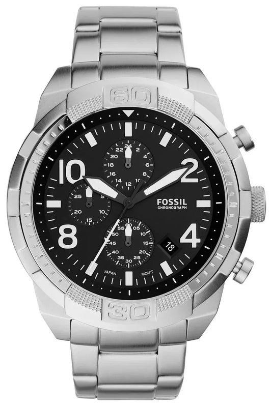 Fossil Bronson Chronograph Black Dial Silver Steel Strap Watch for Men - FS5710 Authentic Buy Shop Now