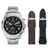 Fossil Bronson Chronograph Black Dial Silver Steel Strap Watch for Men - FS5710 Authentic Buy Shop Now
