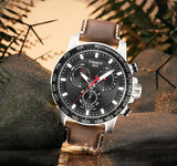 Tissot Supersport Chrono Black Dial Brown Leather Strap Watch for Men - T125.617.16.051.01 Authentic Buy Shop Now