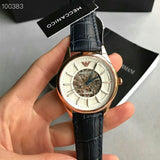 Emporio Armani Meccanico Automatic White Dial Blue Leather Strap Watch For Men - AR1947 Authentic Buy Shop Now