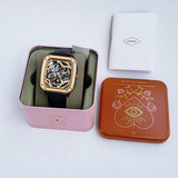 Fossil Inscription Automatic Skeleton Rose Gold Dial Black Leather Strap Watch for Men - BQ2572 Authentic Buy Shop Now