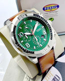 Fossil Bronson Chronograph Green Dial Brown Leather Strap Watch for Men - FS5738 Authentic Buy Shop Now