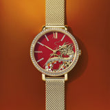 Fossil Jacqueline Dragonsteel Limited Edition Red Dial Gold Mesh Strap Watch for Women - ES5316 Authentic Buy Shop Now