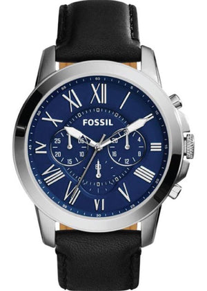 Fossil Grant Chronograph Blue Dial Black Leather Strap Watch for Men - FS4990 Authentic Buy Shop Now