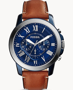 Fossil Grant Chronograph Blue Dial Brown Leather Strap Watch for Men - FS5151 Authentic Buy Shop Now