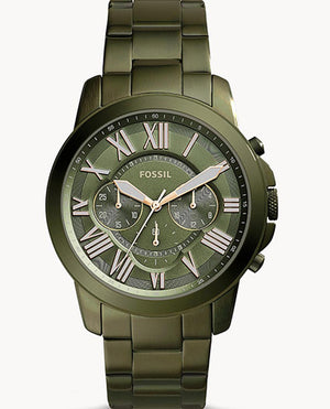 Fossil Grant Chronograph Olive Green Dial Green Steel Strap Watch for Men - FS5375 Authentic Buy Shop Now