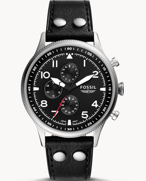 Fossil Retro Pilot Chronograph Black Dial Black Leather Strap Watch for Men - FS5806 Authentic Buy Shop Now