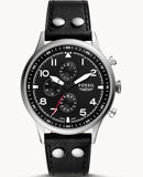 Fossil Retro Pilot Chronograph Black Dial Black Leather Strap Watch for Men - FS5806 Authentic Buy Shop Now