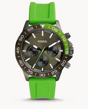 Fossil Bannon Chronograph Grey Dial Green Silicone Strap Watch for Men - BQ2501 Authentic Buy Shop Now