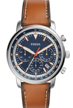Fossil Goodwin Chronograph Blue Dial Brown Leather Strap Watch for Men - FS5414 Authentic Buy Shop Now