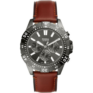 Fossil Garrett Chronograph Grey Dial Brown Leather Strap Watch for Men - FS5770 Authentic Buy Shop Now