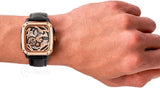 Fossil Inscription Automatic Skeleton Rose Gold Dial Black Leather Strap Watch for Men - BQ2572 Authentic Buy Shop Now