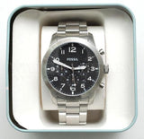 Fossil Pilot Chronograph Black Dial Silver Steel Strap Watch for Men - FS5141 Authentic Buy Shop Now