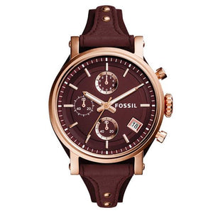 Fossil Original Boyfriend Sport Chronograph Maroon Dial Maroon Leather Strap Watch for Women - ES4114 Authentic Buy Shop Now