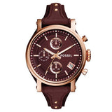 Fossil Original Boyfriend Sport Chronograph Maroon Dial Maroon Leather Strap Watch for Women - ES4114 Authentic Buy Shop Now