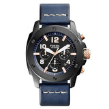 Fossil Modern Machine Chronograph Black Dial Blue Leather Strap Watch for Men - FS5066 Authentic Buy Shop Now